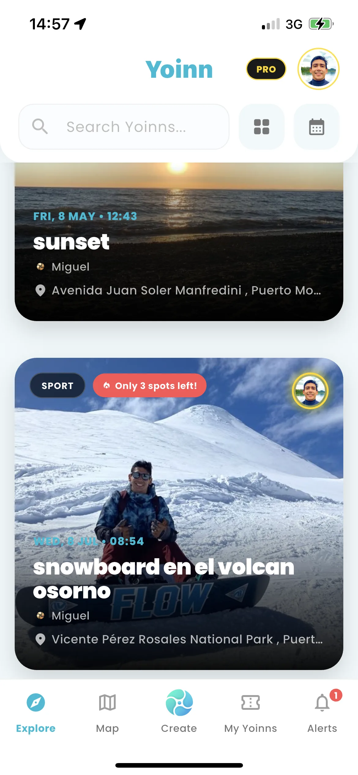 Feed de actividades en Yoinn